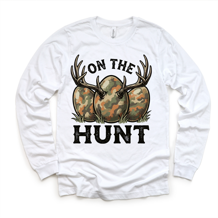 On The Hunt Easter Egg Hunting Shirt - Camo Easter Egg Tee - Madi Moosh Boutique