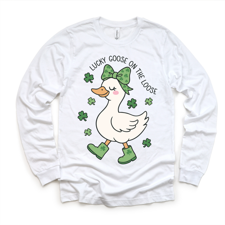 Lucky Goose On The Loose T-Shirt - Girls St. Patrick's Day Silly Goose Tee - Madi Moosh Boutique