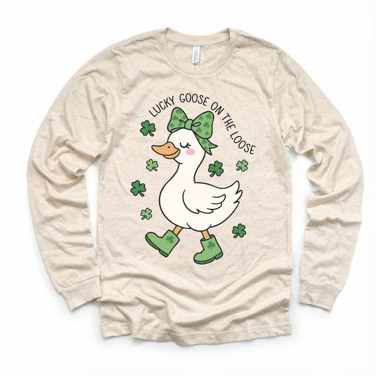 Lucky Goose On The Loose T-Shirt - Girls St. Patrick's Day Silly Goose Tee - Madi Moosh Boutique