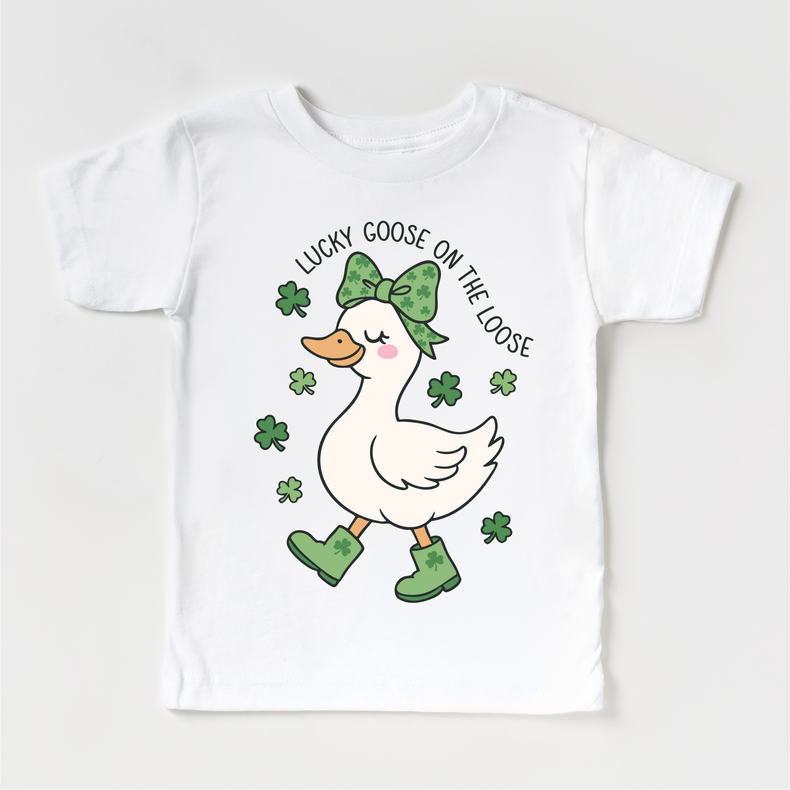 Lucky Goose On The Loose T-Shirt - Girls St. Patrick's Day Silly Goose Tee - Madi Moosh Boutique