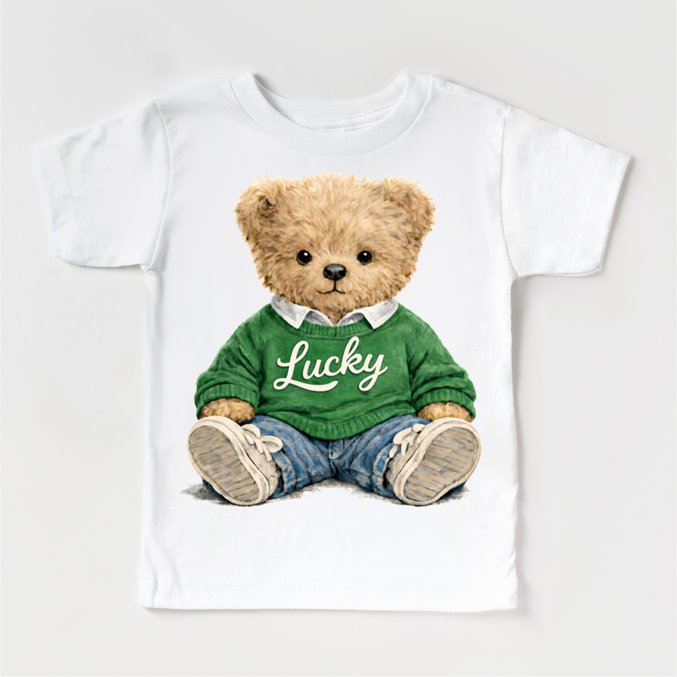 Lucky Teddy Bear St. Ptrick's Shirt - Kies Tee - Madi Moosh Boutique