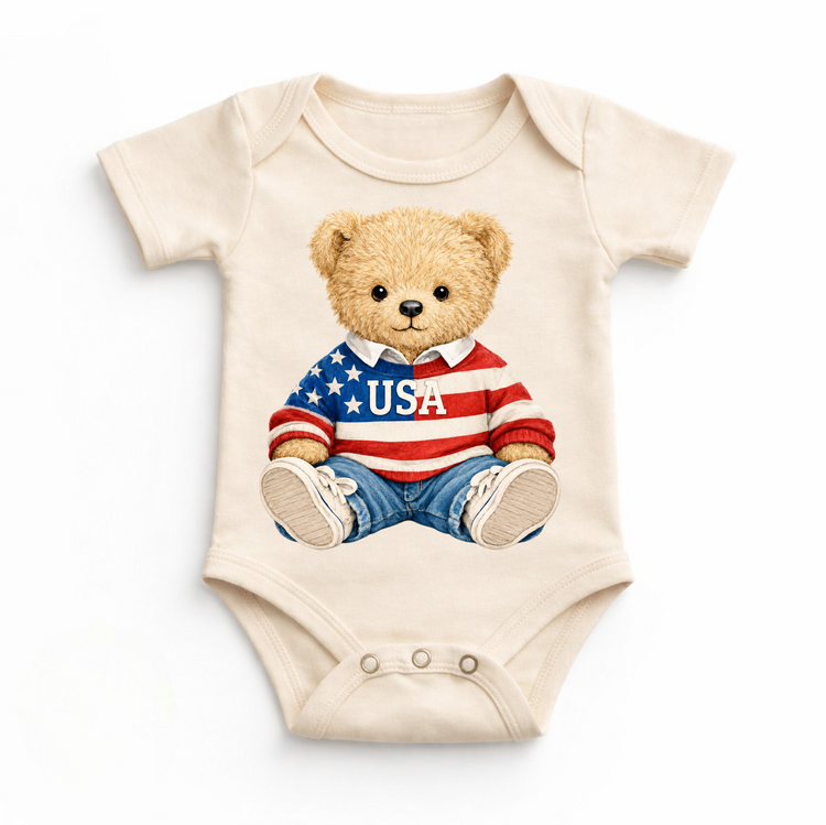 Patriotic Teddy Bear Shirt – USA Bear Tee – Kids 4th of July Shirt – Americana Bear Outfit – Red White Blue Tee