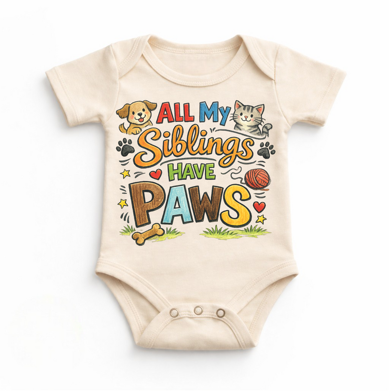 All My Sibling Have Paws Bodysuit - Cat & Dog Baby Bodysuit