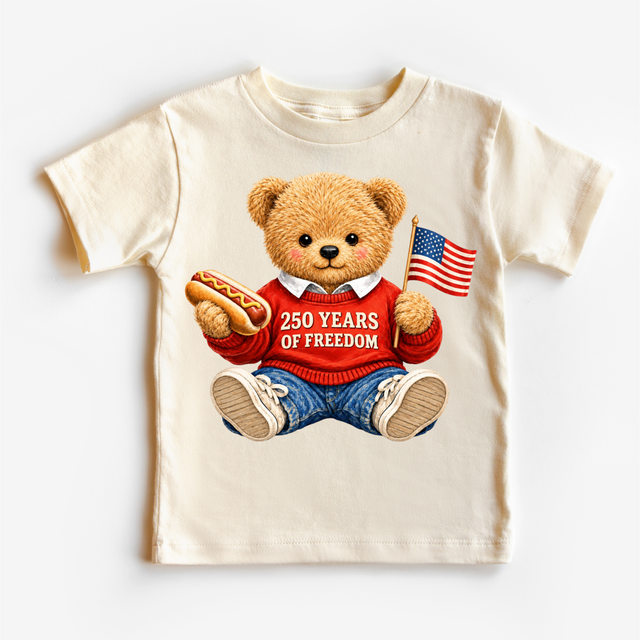 America 250 Bear Baby Bodysuit – Patriotic Teddy Bear Tee – 250 Years Of Freedom Shirt – Kids 4th of July Outfit