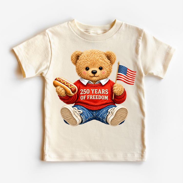 America 250 Bear Baby Bodysuit – Patriotic Teddy Bear Tee – 250 Years Of Freedom Shirt – Kids 4th of July Outfit