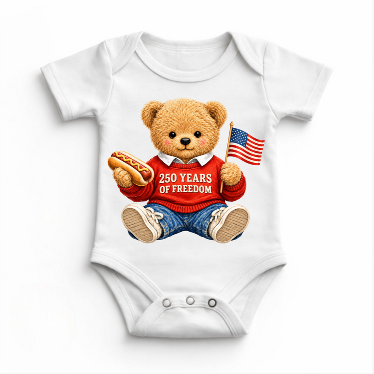 America 250 Bear Shirt – Patriotic Teddy Bear Tee – 250 Years Of Freedom Shirt – Kids 4th of July Outfit