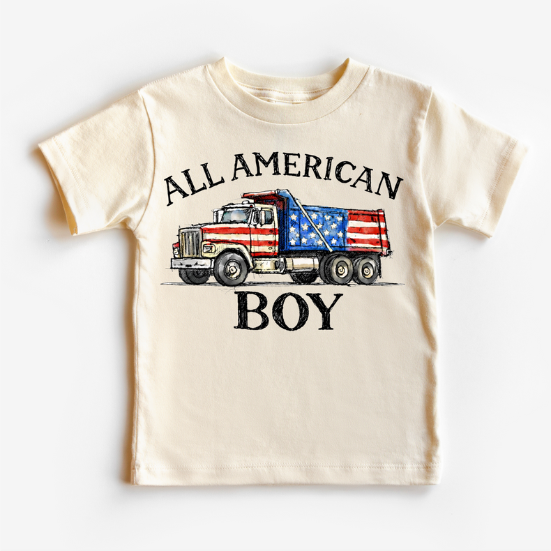All American Boy Shirt, Patriotic Dump Truck Tee, 4th of July Kids Shirt, Red White Blue Toddler Shirt, USA Truck Shirt