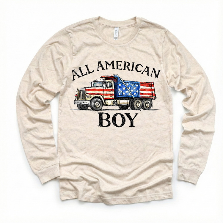 All American Boy Shirt, Patriotic Dump Truck Tee, 4th of July Kids Shirt, Red White Blue Toddler Shirt, USA Truck Shirt
