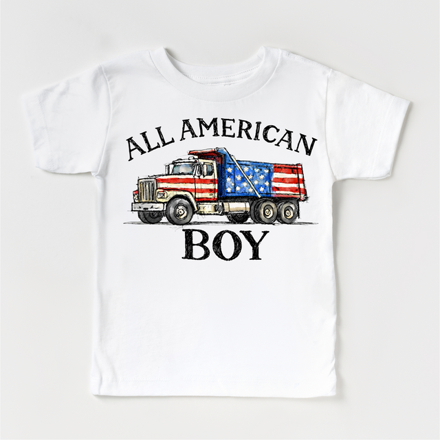 All American Boy Shirt, Patriotic Dump Truck Tee, 4th of July Kids Shirt, Red White Blue Toddler Shirt, USA Truck Shirt