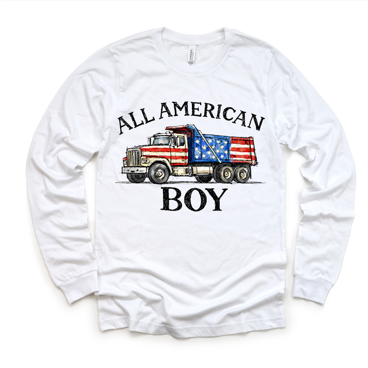 All American Boy Shirt, Patriotic Dump Truck Tee, 4th of July Kids Shirt, Red White Blue Toddler Shirt, USA Truck Shirt