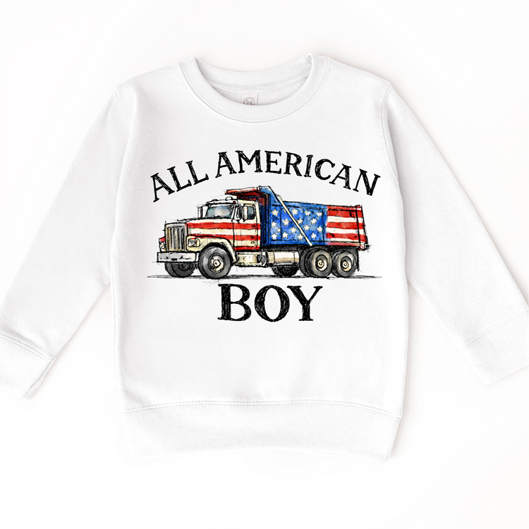 All American Boy Shirt, Patriotic Dump Truck Tee, 4th of July Kids Shirt, Red White Blue Toddler Shirt, USA Truck Shirt
