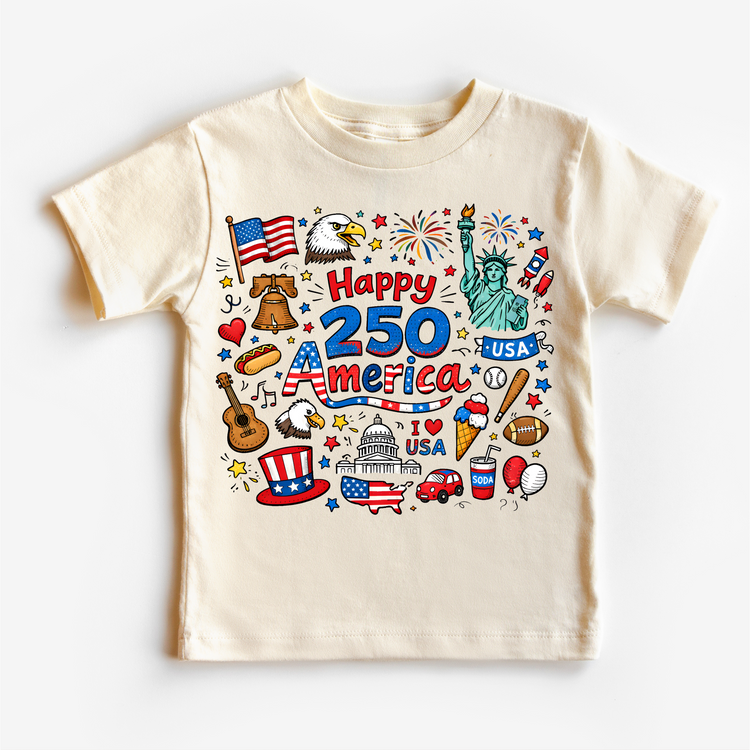Happy 250 America Kids Shirt – Patriotic 4th of July Tee – USA 250th Birthday Toddler Shirt (2026)