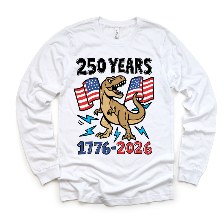 250 Years America Dino Shirt – 1776–2026 Patriotic Kids T-Shirt – All American Boy Dinosaur Tee – 4th of July Kids Shirt