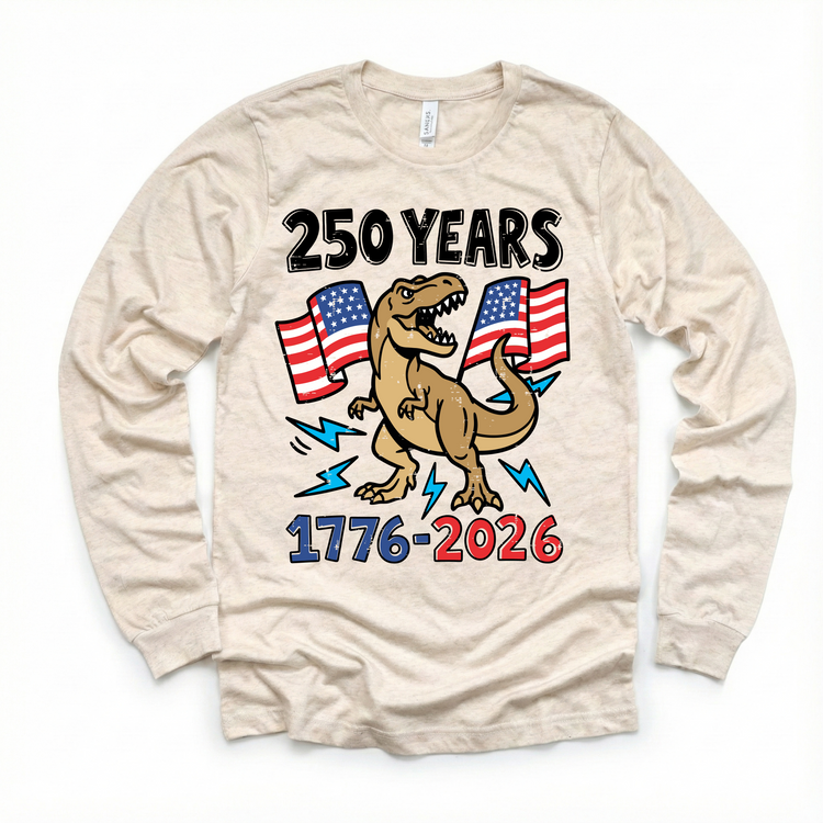 250 Years America Dino Shirt – 1776–2026 Patriotic Kids T-Shirt – All American Boy Dinosaur Tee – 4th of July Kids Shirt