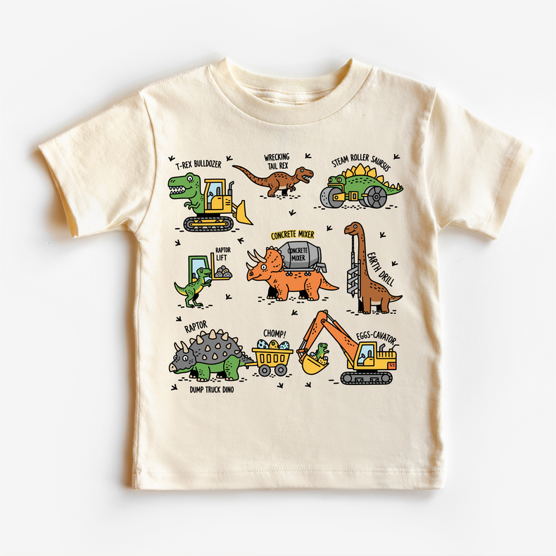 Dinosaur Construction Trucks Excavator Kids T-Shirt