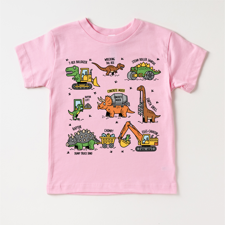 Dinosaur Construction Trucks Excavator Kids T-Shirt