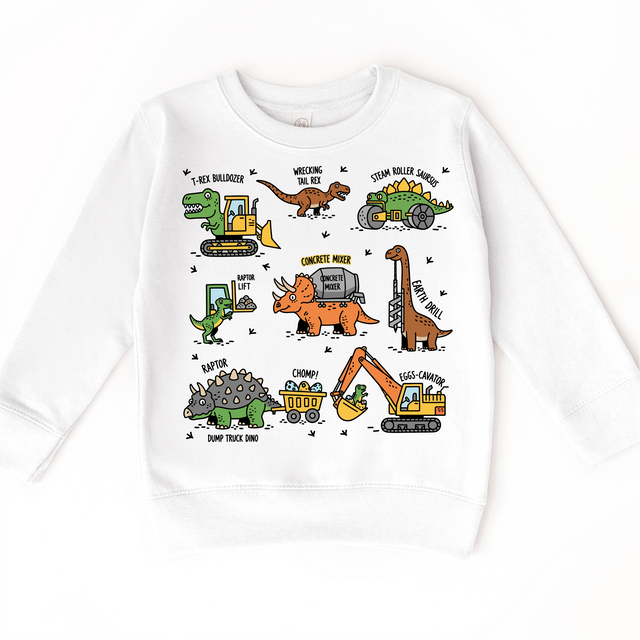 Dinosaur Construction Trucks Excavator Kids T-Shirt