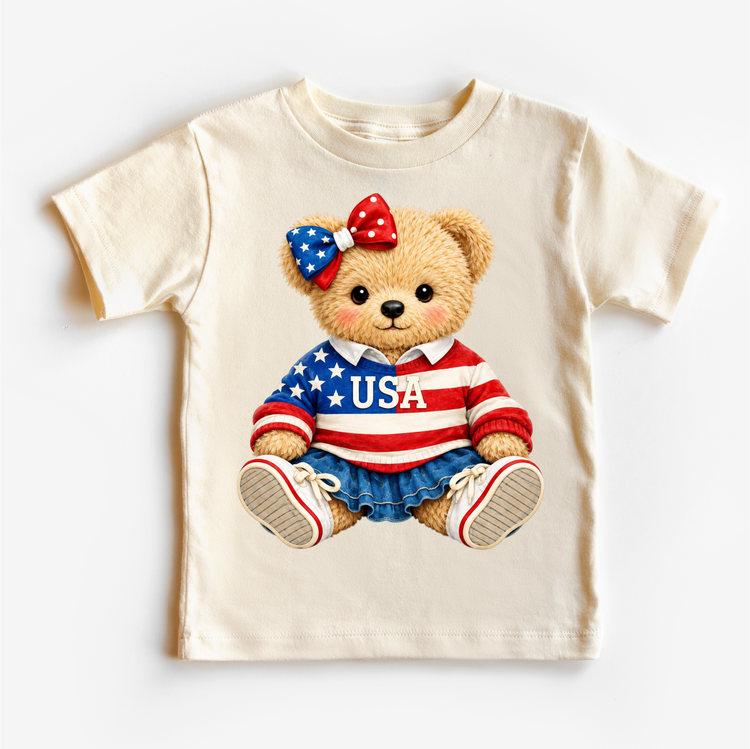 Patriotic Teddy Bear Shirt Baby Bodysuit – USA Bear Tee – Kids 4th of July Shirt – Americana Bear Outfit – Red White Blue Tee
