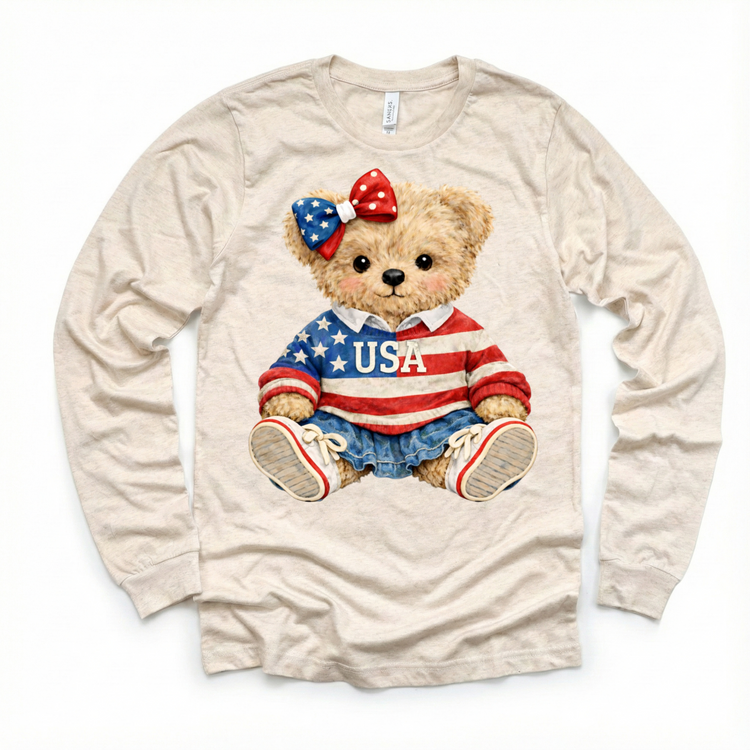 Patriotic American Girl Teddy Bear T-Shirt - 4th Of July Tee For Girls