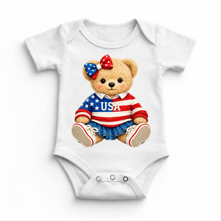 Patriotic Teddy Bear Shirt – USA Bear Tee – Kids 4th of July Shirt – Americana Bear Outfit – Red White Blue Tee