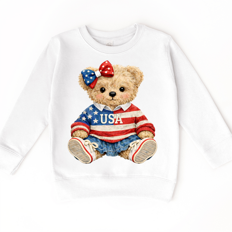 Patriotic American Girl Teddy Bear T-Shirt - 4th Of July Tee For Girls