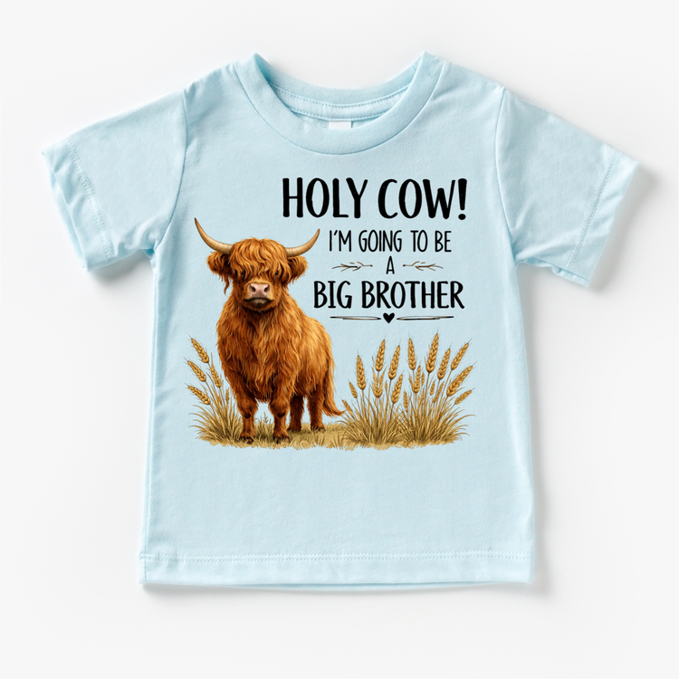 Highland Cow Big Brother Shirt – “Holy Cow I’m Going to Be a Big Brother” Farm Announcement Tee, Western Kids Outfit