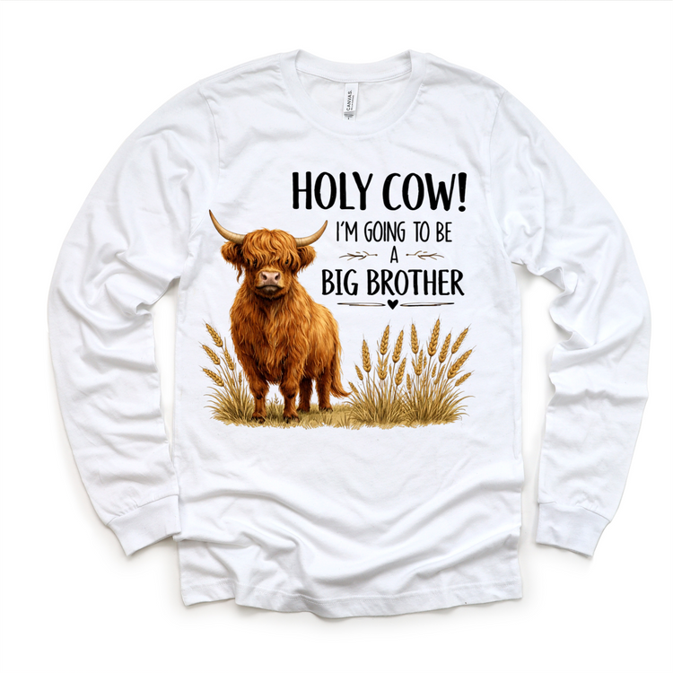 Highland Cow Big Brother Shirt – “Holy Cow I’m Going to Be a Big Brother” Farm Announcement Tee, Western Kids Outfit