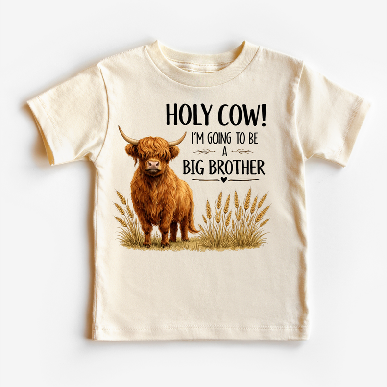 Highland Cow Big Brother Shirt – “Holy Cow I’m Going to Be a Big Brother” Farm Announcement Tee, Western Kids Outfit