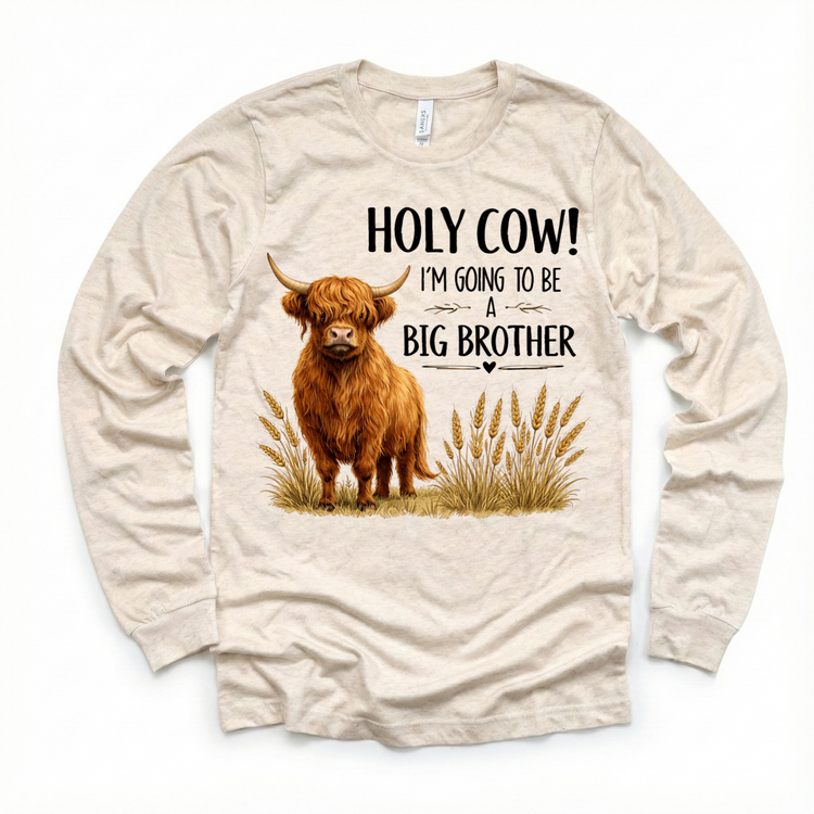 Highland Cow Big Brother Shirt – “Holy Cow I’m Going to Be a Big Brother” Farm Announcement Tee, Western Kids Outfit