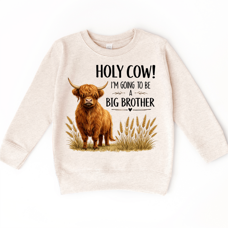 Highland Cow Big Brother Shirt – “Holy Cow I’m Going to Be a Big Brother” Farm Announcement Tee, Western Kids Outfit