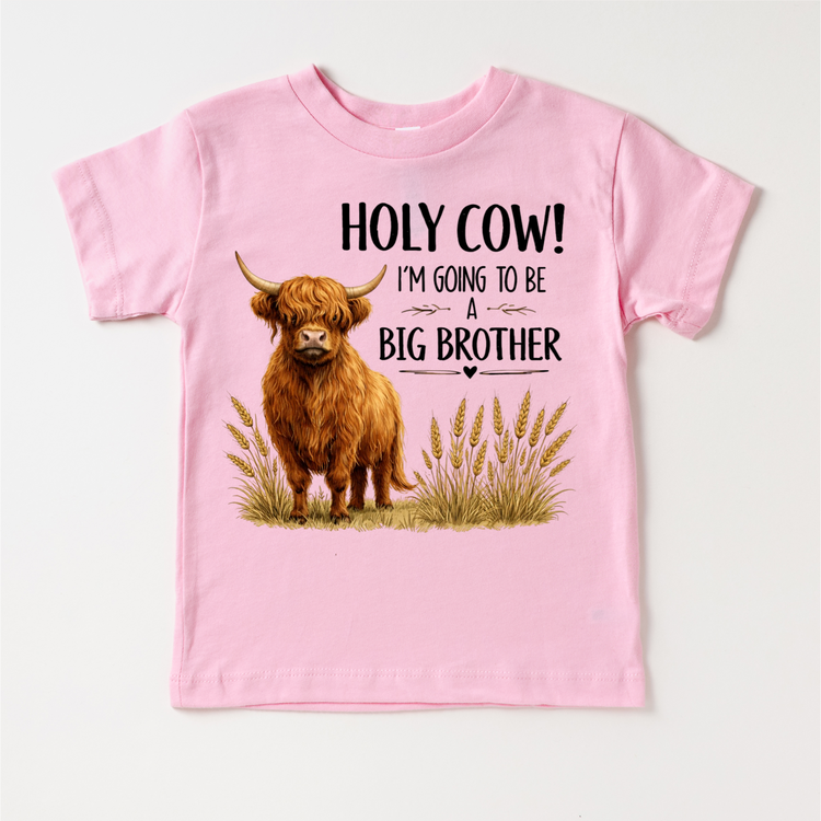 Highland Cow Big Brother Shirt – “Holy Cow I’m Going to Be a Big Brother” Farm Announcement Tee, Western Kids Outfit