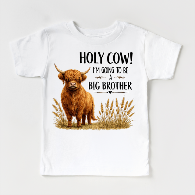 Highland Cow Big Brother Shirt – “Holy Cow I’m Going to Be a Big Brother” Farm Announcement Tee, Western Kids Outfit
