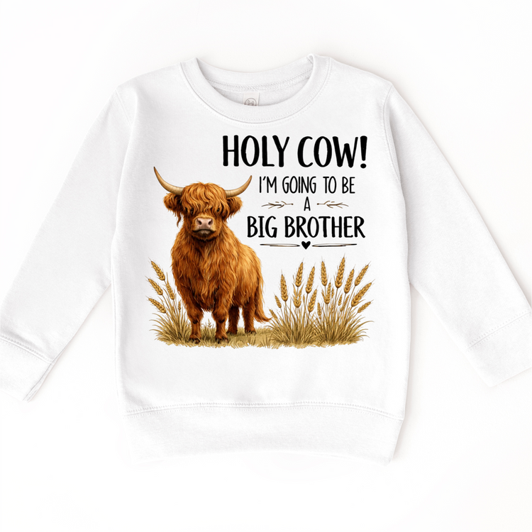 Highland Cow Big Brother Shirt – “Holy Cow I’m Going to Be a Big Brother” Farm Announcement Tee, Western Kids Outfit