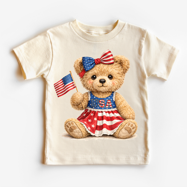 Girl Fourth of July Teddy Bear Shirt – USA Kids Tee – Cute Patriotic Toddler Outfit – Boutique Style