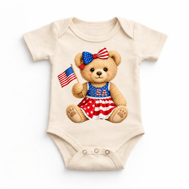 Patriotic Teddy Bear Shirt – USA Bear Tee – Kids 4th of July Shirt – Red White Blue Outfit – Americana Bear Shirt