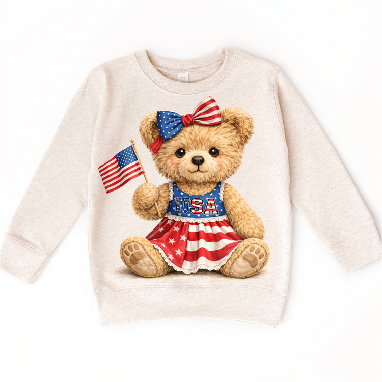 Girl Fourth of July Teddy Bear Shirt – USA Kids Tee – Cute Patriotic Toddler Outfit – Boutique Style