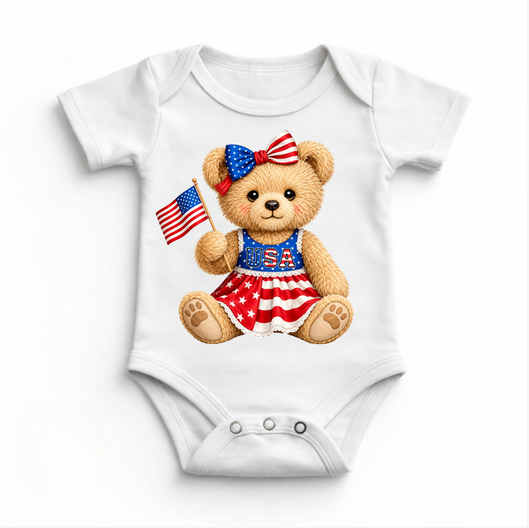 Patriotic Teddy Bear Shirt – USA Bear Tee – Kids 4th of July Shirt – Red White Blue Outfit – Americana Bear Shirt