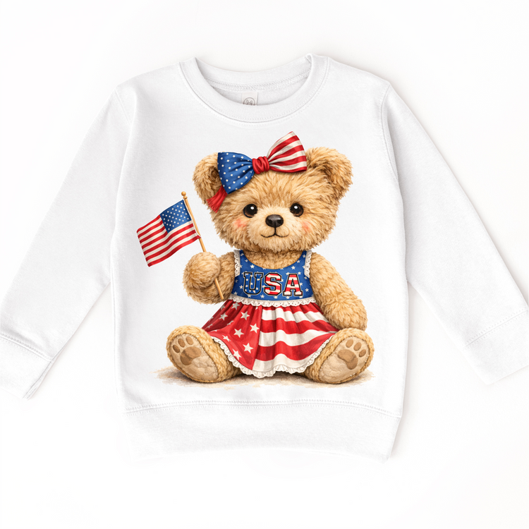 Girl Fourth of July Teddy Bear Shirt – USA Kids Tee – Cute Patriotic Toddler Outfit – Boutique Style