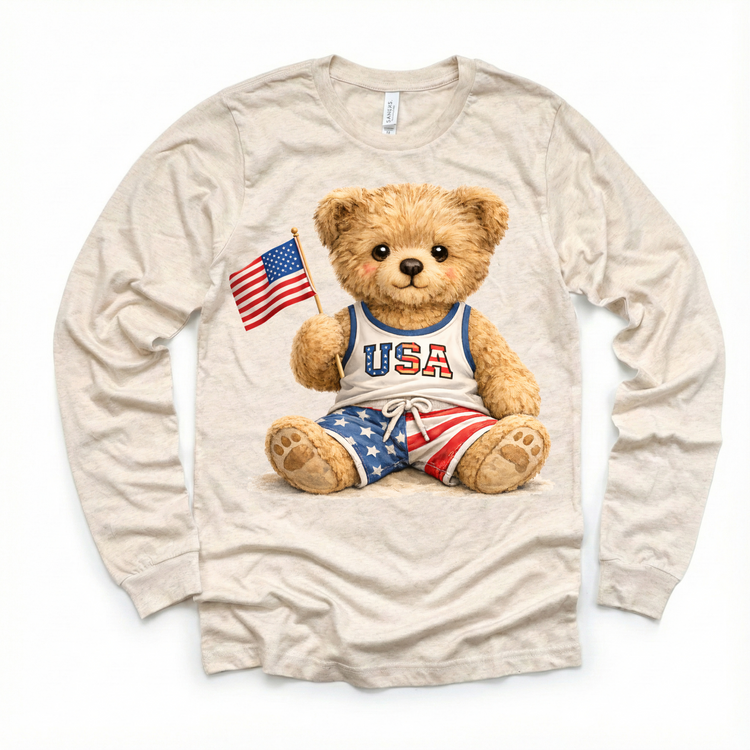 Patriotic Teddy Bear Kids Shirt – USA Fourth of July Outfit – Cute American Flag Toddler Tee – Boys & Girls Independence Day Shirt
