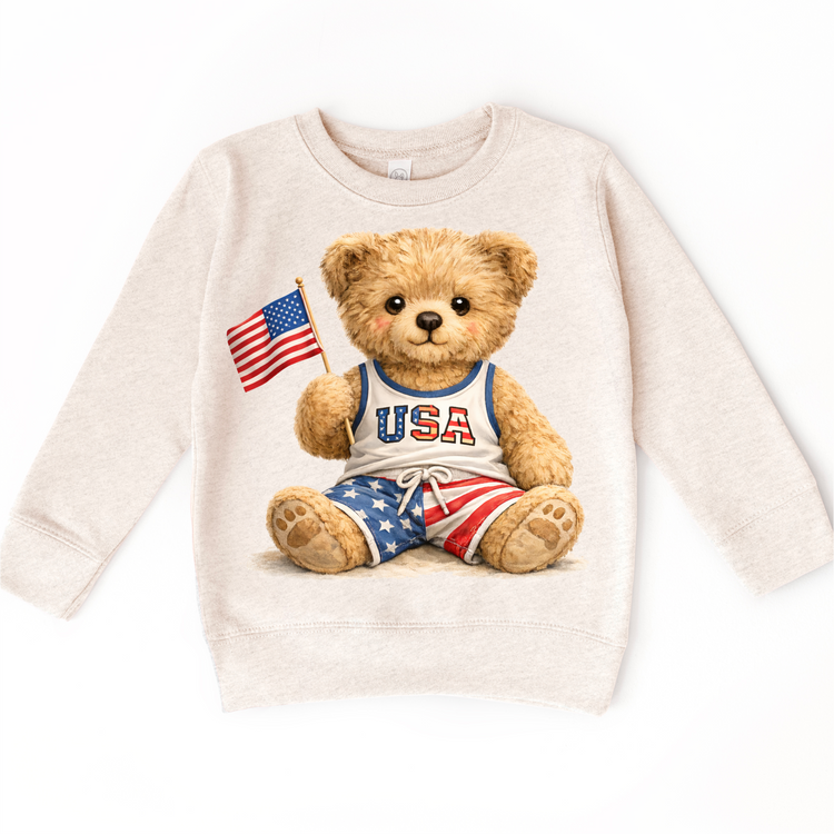 Patriotic Teddy Bear Kids Shirt – USA Fourth of July Outfit – Cute American Flag Toddler Tee – Boys & Girls Independence Day Shirt