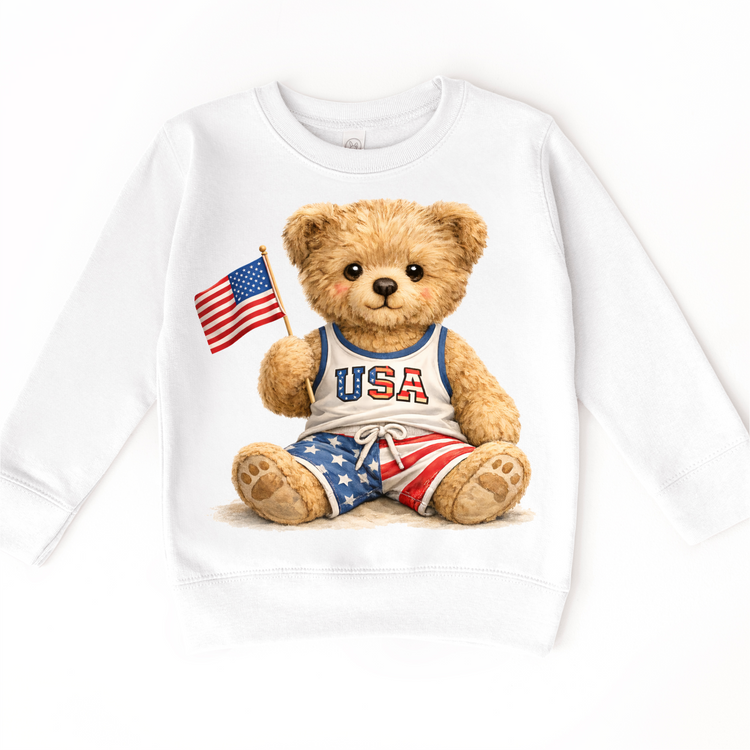 Patriotic Teddy Bear Kids Shirt – USA Fourth of July Outfit – Cute American Flag Toddler Tee – Boys & Girls Independence Day Shirt