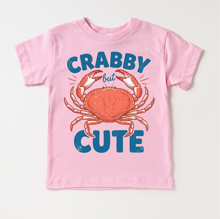 Crabby But Cute Kids Summer Beach T-Shirt – Funny Crab Graphic Tee | Beach Summer Toddler Shirt