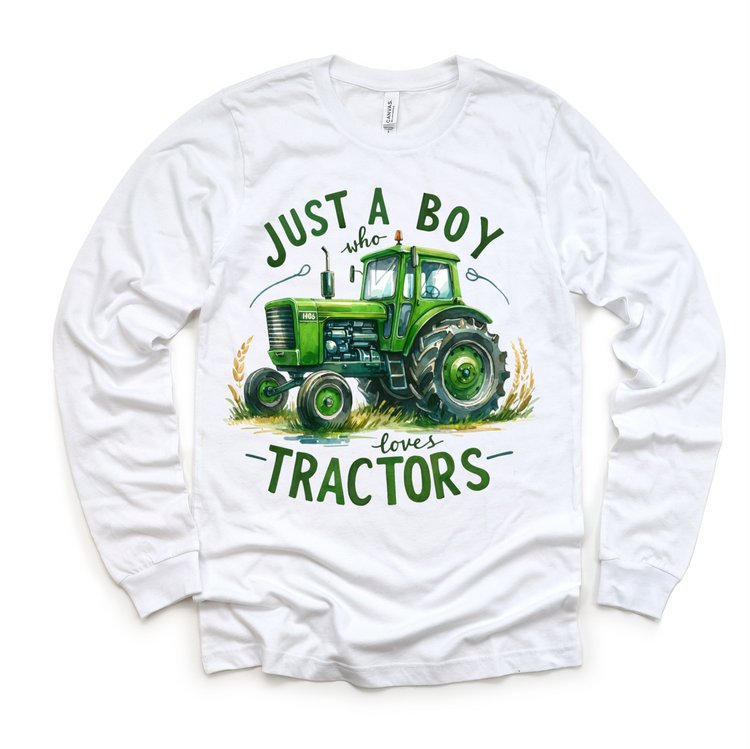 Just A Boy Who Loves Tractors - Kids Green Farm Tractor Tee