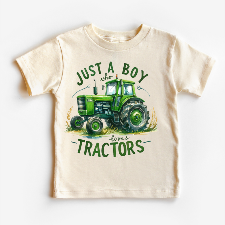 Just A Boy Who Loves Tractors - Kids Green Farm Tractor Tee