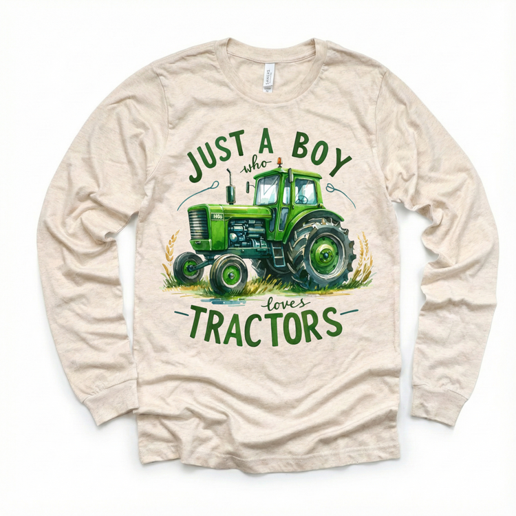 Just A Boy Who Loves Tractors - Kids Green Farm Tractor Tee