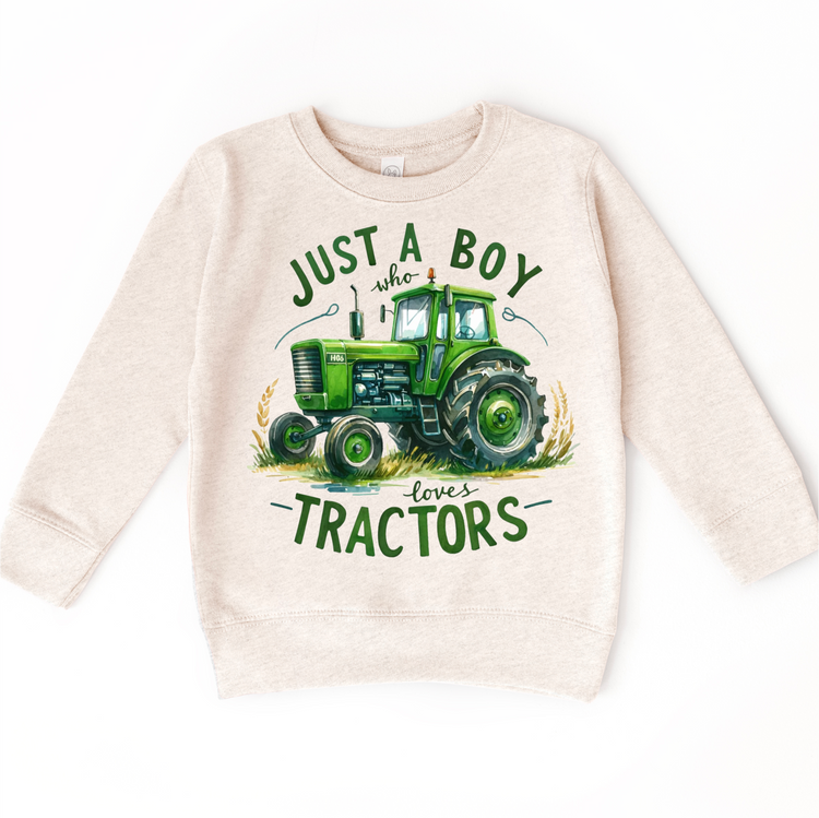 Just A Boy Who Loves Tractors - Kids Green Farm Tractor Tee