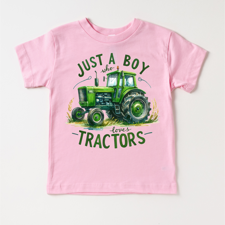 Just A Boy Who Loves Tractors - Kids Green Farm Tractor Tee