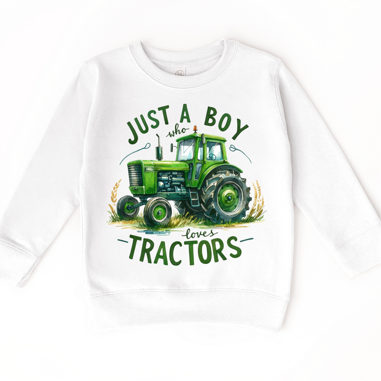 Just A Boy Who Loves Tractors - Kids Green Farm Tractor Tee