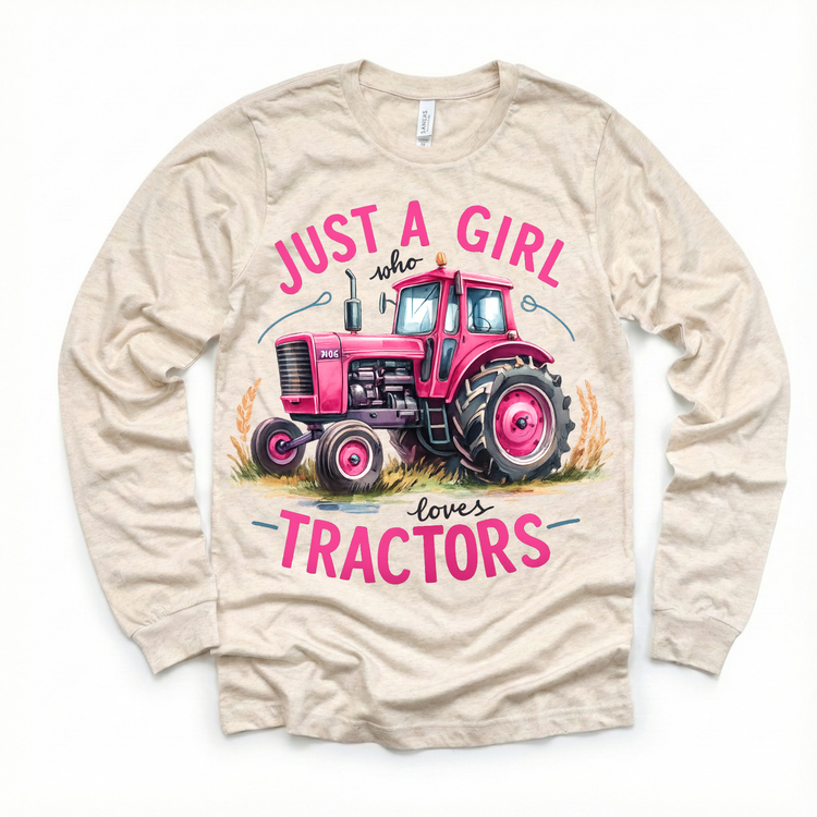 Just A Girl Who Loves Tractors - Kids Pink Farm Tractor Tee