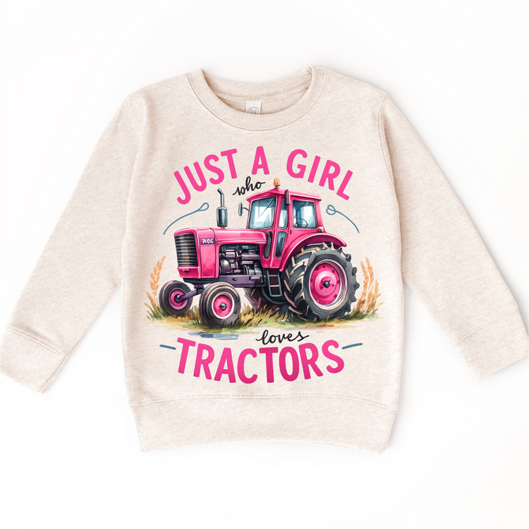 Just A Girl Who Loves Tractors - Kids Pink Farm Tractor Tee